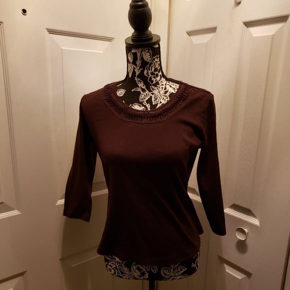 Karen Scott Petites Chocolate Shirt- Size PM-With DISCOUNTED SHIPPING! - Picture 1 of 16